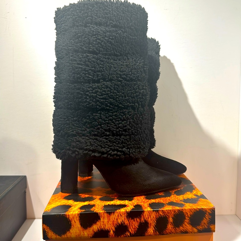 Lemonade Shaggy Cuff Boot Block Heel